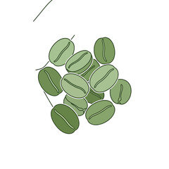 Obraz premium Green Coffee Beans Illustration, Raw Unroasted Arabica Beans, Healthy Beverage Ingredient