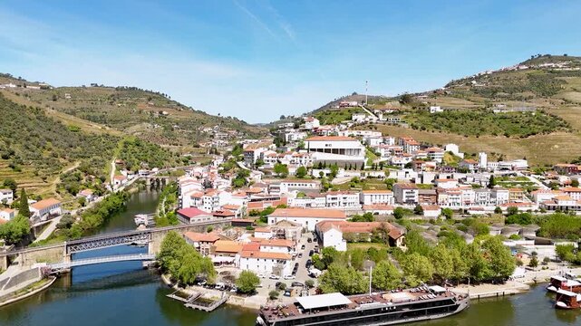 Aerial view of peso da regua town in douro valley, portugal
