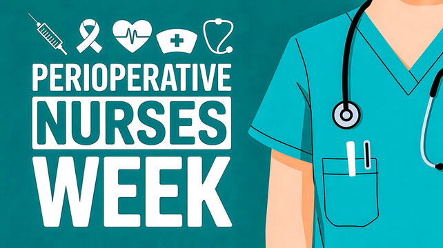 A graphic illustration celebrating Perioperative Nurses Week with a medical professional