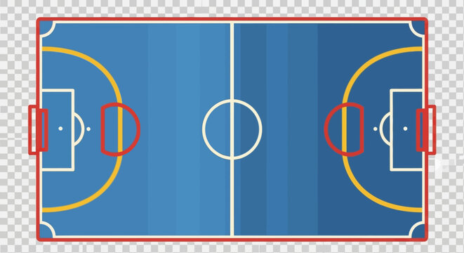 Top View of Blue Futsal Court with Goals, Flat Design, Transparent Background