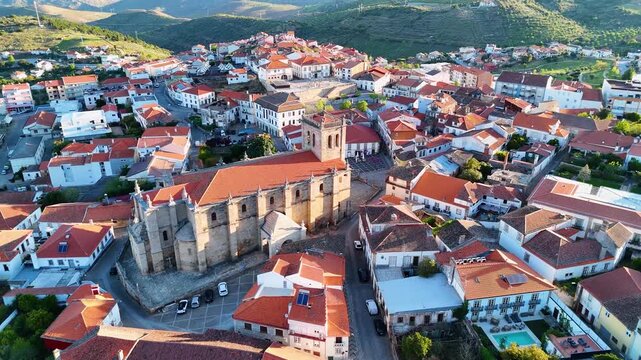 Aerial view of fermoselle village and church in spain
