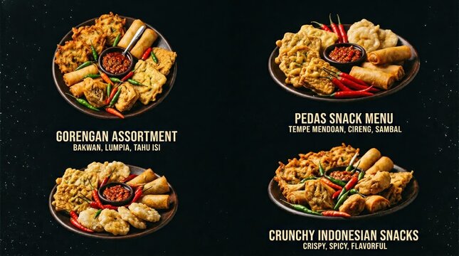 Delicious Indonesian Gorengan Snack Assortment with Spicy Sambal Sauce.