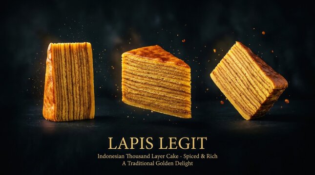 Delicious Indonesian Lapis Legit Cake Slices on Dark Background.