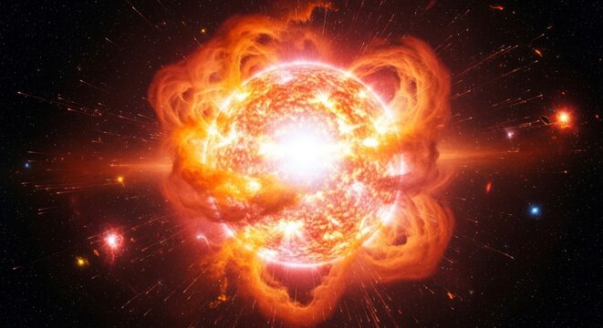Volatile Star's Fiery Eruption with Swirling Coronal Loops and Radiant Light