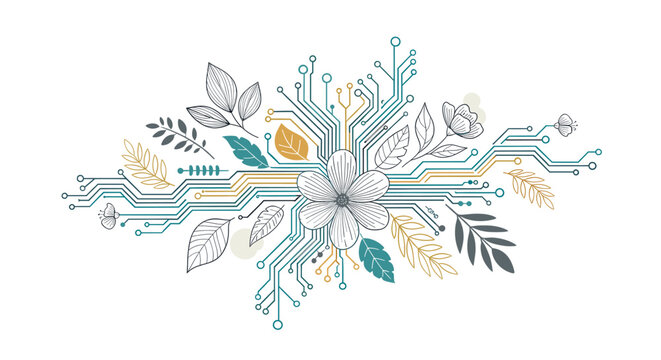 A delicate graphic of a butterfly intertwined with circuit board elements evokes growth and innovation within a technological landscape, ideal for mar
