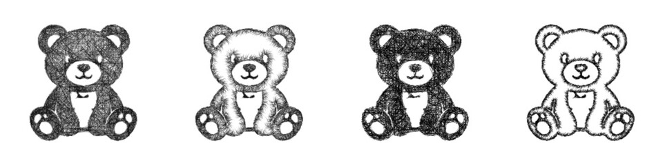 Sketch toy bear cub icon design set © David Zydd