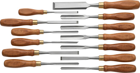 Fototapeta premium Professional Woodworking Chisels and Gouges Isolated on Transparent Background