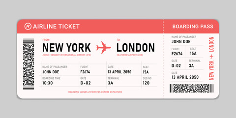 Boarding pass. Airline ticket boarding pass isolated on white background. Editable flight ticket design © StarTemplate