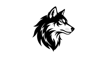 Wolf head vector logo, black and white husky mascot illustration, wild animal predator profile, minimalist canine emblem for sports branding © Moniya