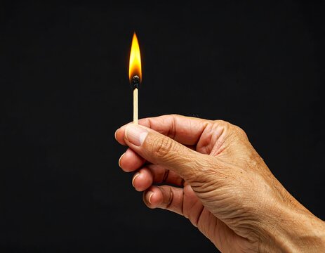 Close-up of a hand holding a burning match against a dark background (1)