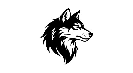 Obraz premium Wolf head mascot vector illustration, black and white timber wolf profile, aggressive predator canine logo for sports team or gaming