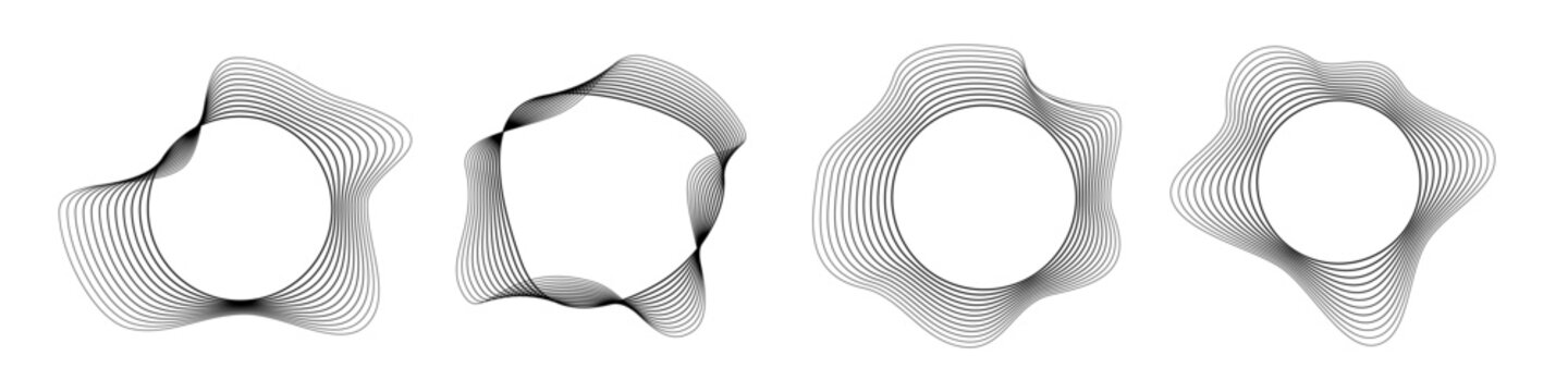 Set of round curved sound waves with dynamic wavy stripes