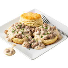 Fototapeta premium Savory biscuits and gravy dish isolated on transparent background