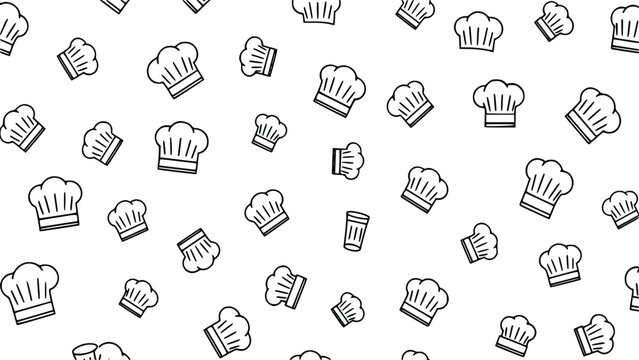 Black and white illustration of various chef hats on white background