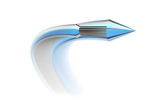 高速で飛翔する未来的なロケット弾と青い軌跡の抽象3Dイラスト｜スピード・テクノロジー・エネルギーイメージ