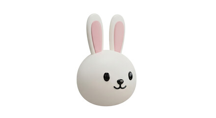 Fototapeta premium Cute 3D White Bunny Head with Pink Ears