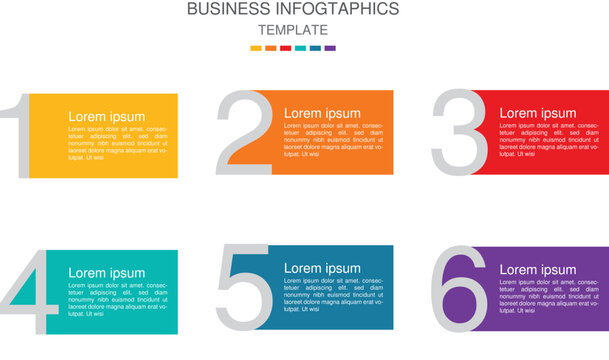 Editable business infographic template design with 6 steps. Infographic template which can be used for presentations banners, workflow layout, annual report, web design.