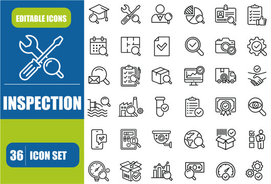 Inspection Icon Set &ndash; Editable Line Icons for Car, House, Property, Safety and Quality Iction Vector
