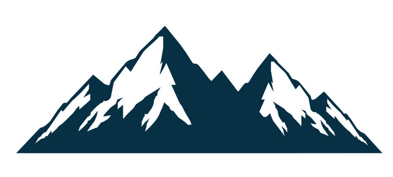 Dark blue silhouette of mountains peaks landscape banner panorama illustration adventure travel icon vector for logo, isolated on white background