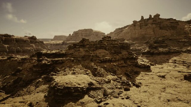 harsh midday light on exposed bedrock, high contrast surfaces reveal faults and fractures for geological survey, sample collection and scientific documentation