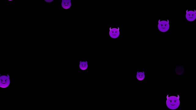 emoji face devil purple with smile transition isolated alpha channel animation, emoticons evil and funny social media overlay motion design element