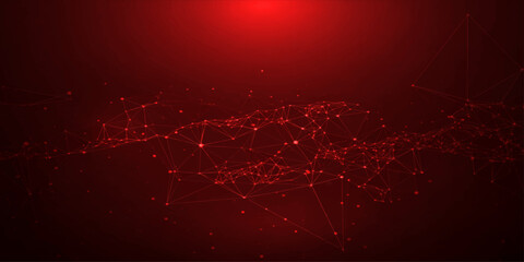 Abstract red background with glowing digital lines and energy patterns creating a tech science illustration for a modern computer wallpaper design © PIXEL