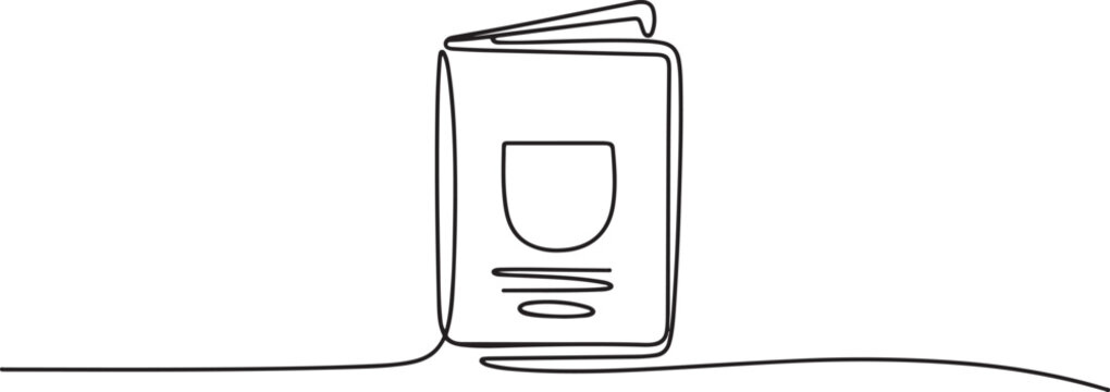 One Continuous Line Drawing of Passport Icon. Single Line Vector Illustration, One Continuous Line Drawing of Visa Applications Icon. one line Icon drawing