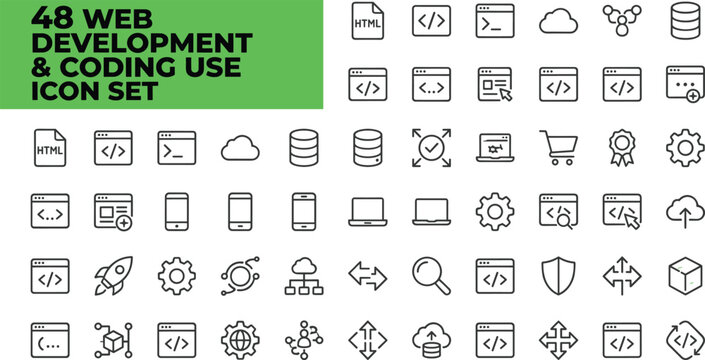web development and coding icon set vector illustration