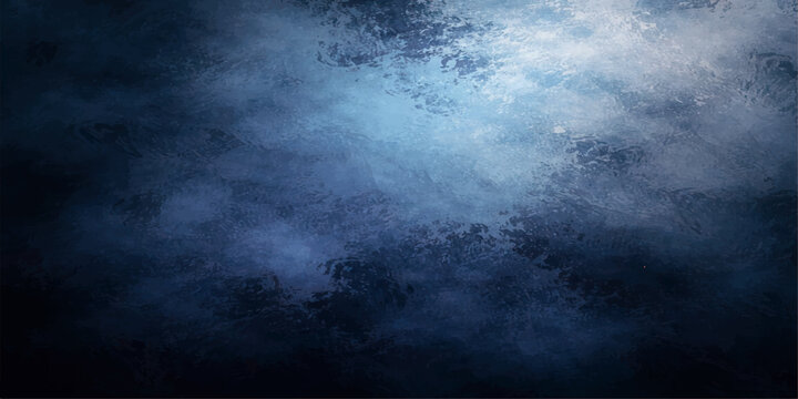A dark blue sky with stormy clouds creates a moody nature background featuring deep ocean textures and a misty fog