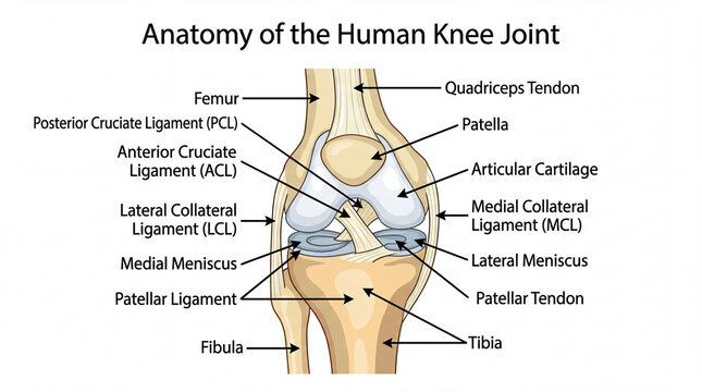 Human Knee Joint Anatomy Diagram with Ligaments
