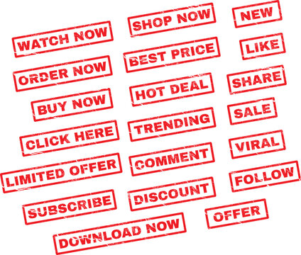 Red promotional stamps for calls to action and marketing