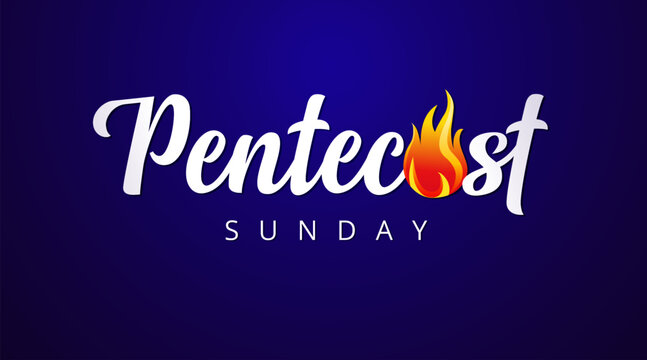 Pentecost Sunday creative typography. Blue banner, invitation design