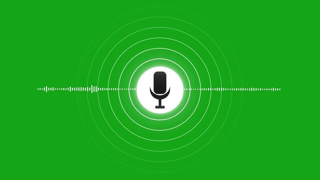 Microphone Sound Wave Green Screen 4K &ndash; Animated Audio Spectrum Visualizer with Radiating Circles and Voice Wave Overlay Alpha Channel