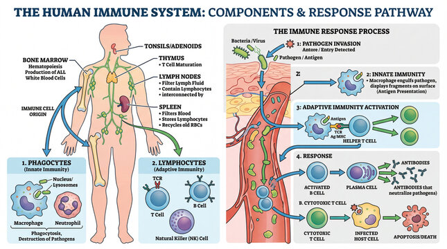 Human Immune System Components and Response Pathway