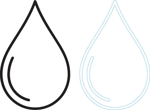Black and blue water drop thin line silhouettes teardrop