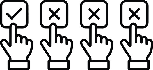 Fototapeta premium Yes or no icon set, minimalist black outline icons illustrating approval and rejection options for digital interfaces user choices and modern app design.