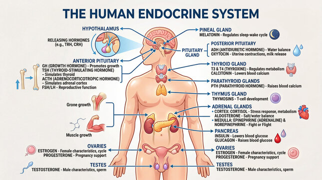 Human Endocrine System Glands and Hormones Map