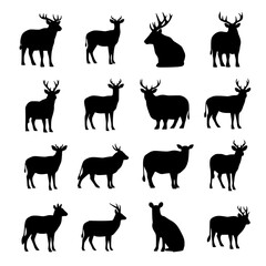 Obraz premium Deer and Elk Silhouettes Set - Various Antler Styles
