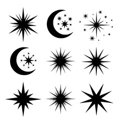 Fototapeta premium Minimalist Celestial Symbols Star and Crescent Moon Vector Icons Set