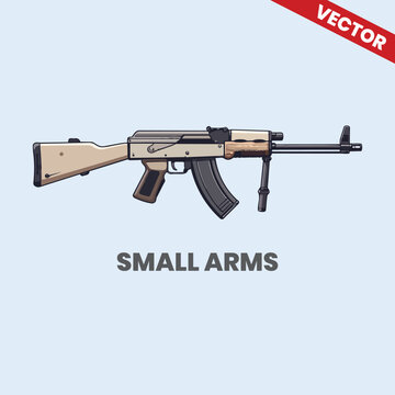 Small Arms AKM Assault Rifle Vector Drawing, Military Grade Firearm Illustration with Bayonet Lug and Wood Finish, Authentic Weapon Graphic for Tactical Education and History Apps
