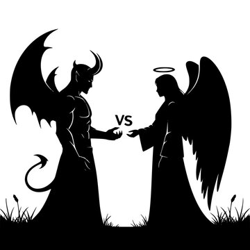 Silhouette of Angel and Demon Good versus Evil Conflict Illustration