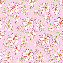 Fototapeta premium Sweet Blush Pink Watercolor Plumeria Floral Seamless Pattern