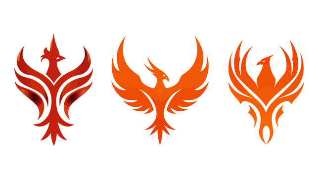 Fiery phoenix bird logos set against white background for design elements