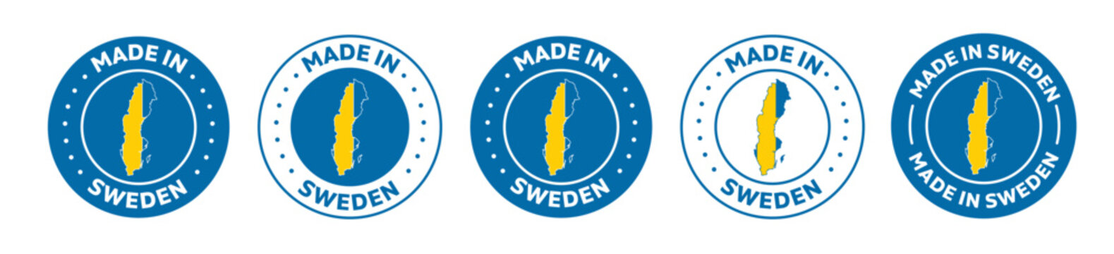 Set of Made in sweden label icons. Made in sweden logo symbol. sweden made badge. swedish flag. suitable for products of sweden. vector illustration