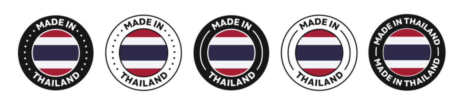 Set of Made in Thailand label icons. Made in Thailand logo symbol. Thailand-made badge. Thailand flag. suitable for products of Thailand. vector illustration