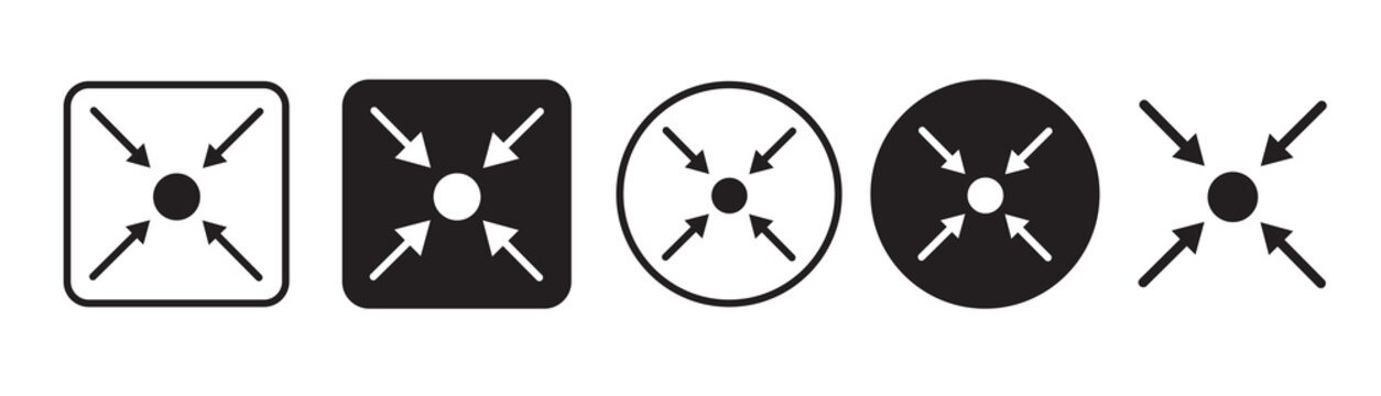Set of Meeting point icon. four arrows pointing at the one point