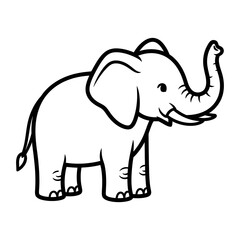 Fototapeta premium Cute cartoon elephant stands with trunk raised