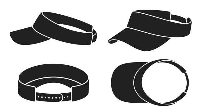 Black silhouette illustrations of various types of visors and headwear