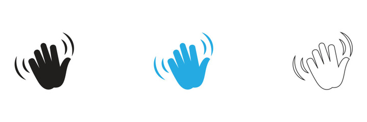 Fototapeta premium Waving Hand Icons Black, colour and Outline Style. Simple illustration of waving hand icons in s symbolizing greeting, hello gesture, communication, and user interface interaction signs.