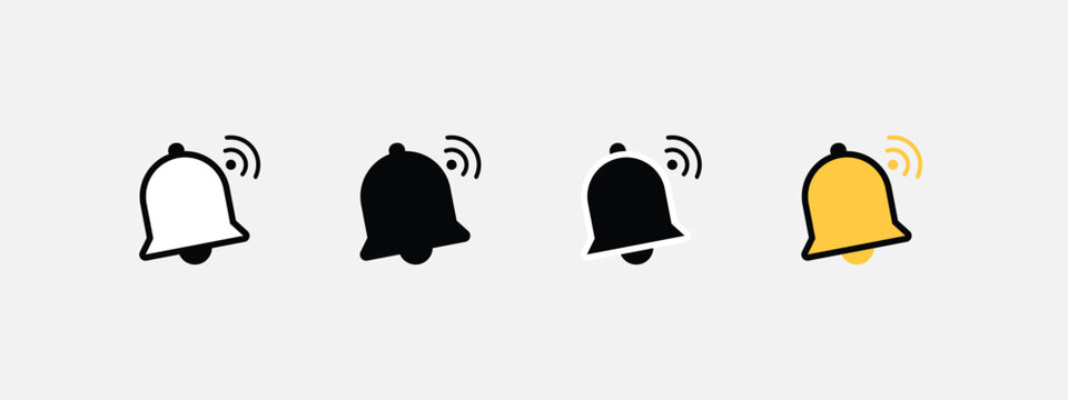 UI UX icon pack with notification bell symbols and alert icons in minimal outline style for app interface design